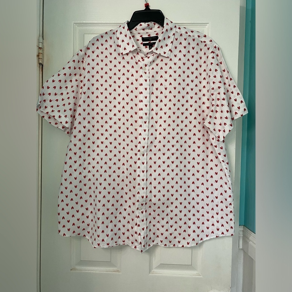 Banana Republic Factory Lobster Short Sleeve Button Down Slim Fit Size XL‎